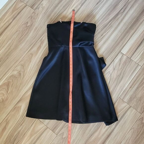 Haltston Heritage Satin Strapless Bow Front Cascading Cocktail Dress in Black - Picture 16 of 16